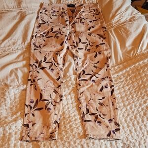 7 For All Mankind Beige Floral Skinny Jeans